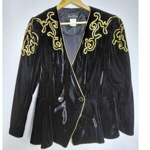 David Rose Embroidered Velvet Jacket Black Solid Long Sleeve Women Size 16